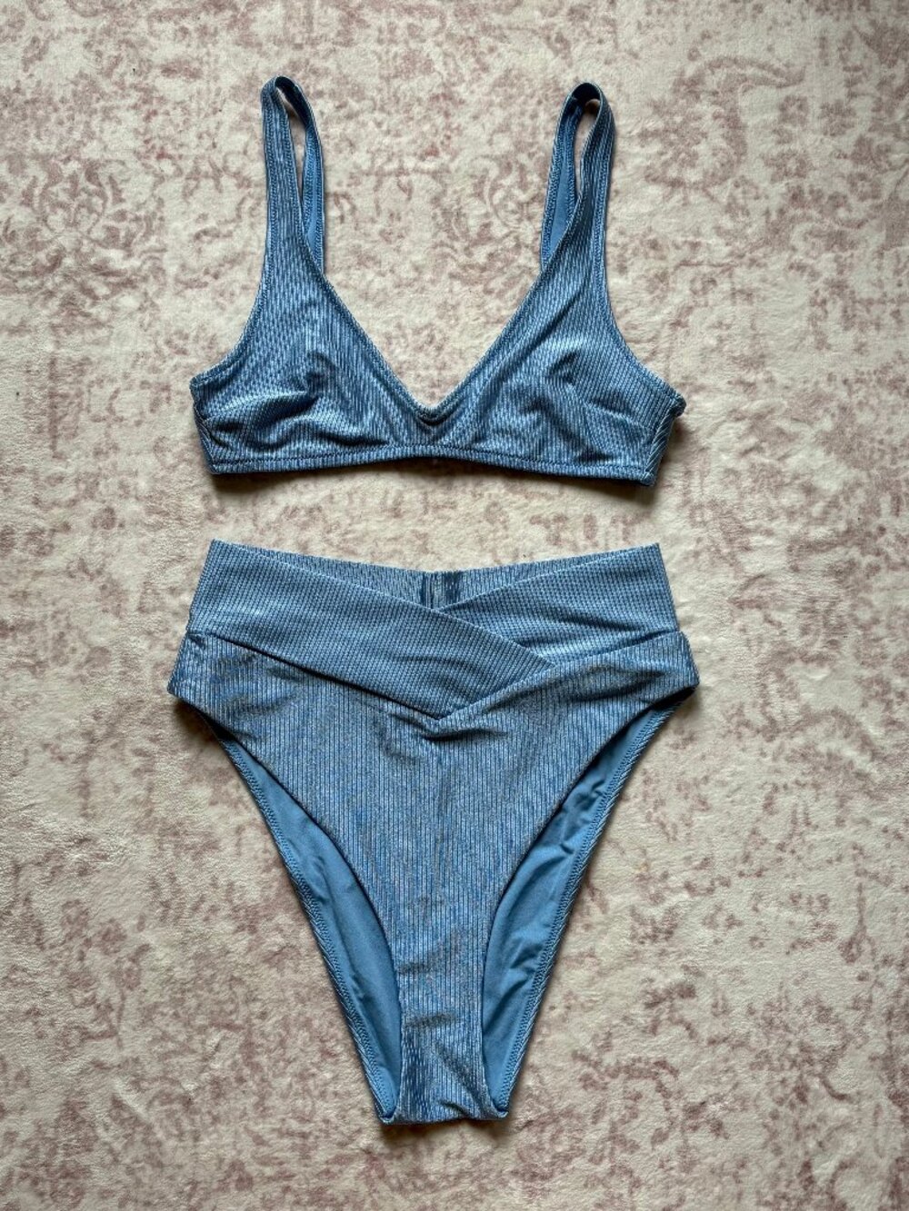 Aerie bright blue ribbed criss cross waist bikini swimsuit